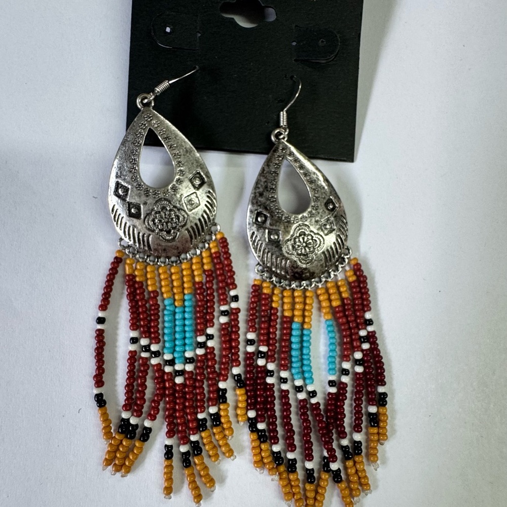 Shyanne- Bohemian Silver and Multicolor Beaded Earrings - Picture 3 of 4